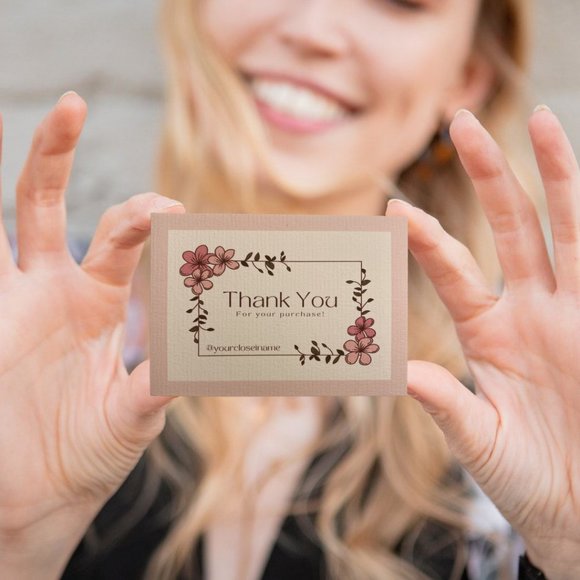 Thank You Cards for Customer , White Modern Floral Thank You Card - Picture 4 of 10